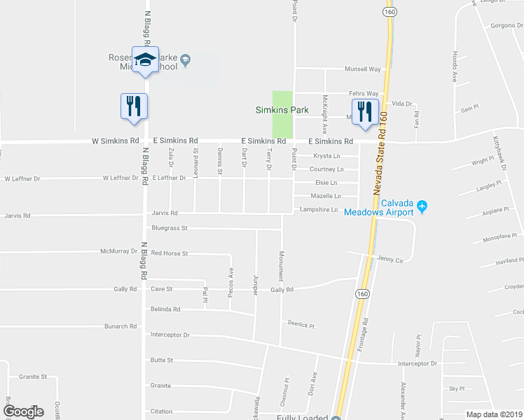 map of restaurants, bars, coffee shops, grocery stores, and more near 3760 Terry Drive in Pahrump