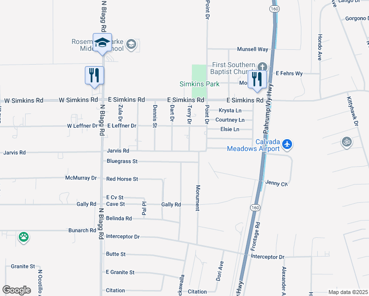 map of restaurants, bars, coffee shops, grocery stores, and more near 3760 Terry Drive in Pahrump