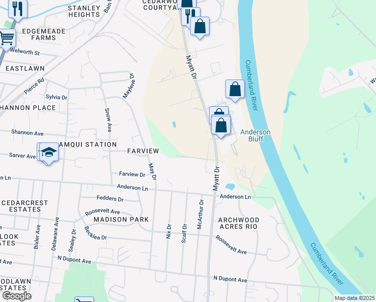 map of restaurants, bars, coffee shops, grocery stores, and more near 430 Myatt Drive in Nashville