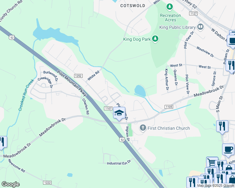 map of restaurants, bars, coffee shops, grocery stores, and more near 105 12 Oaks Drive in King