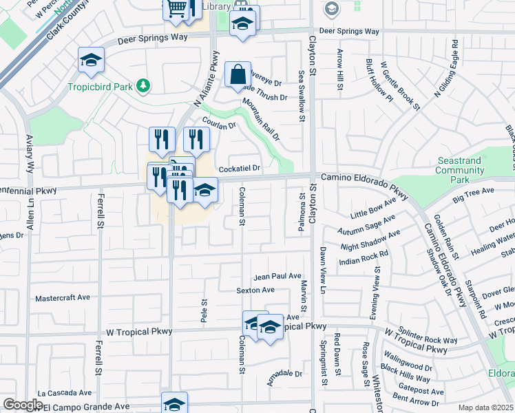 map of restaurants, bars, coffee shops, grocery stores, and more near 2305 Ridge Back Court in North Las Vegas