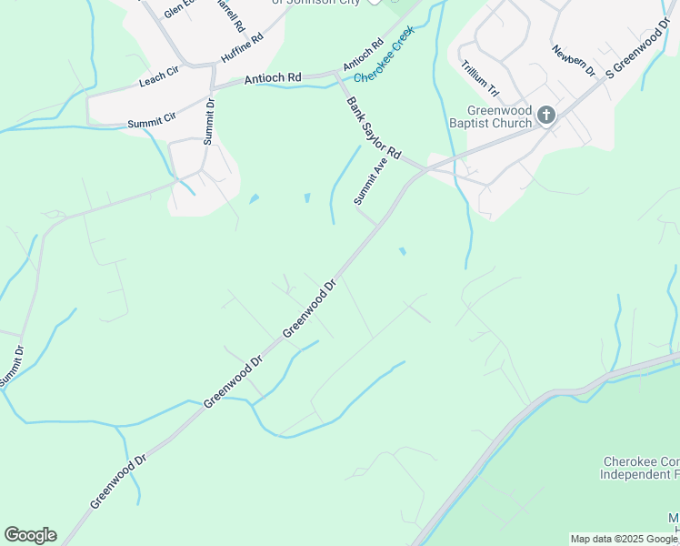 map of restaurants, bars, coffee shops, grocery stores, and more near 2305 Greenwood Drive in Johnson City