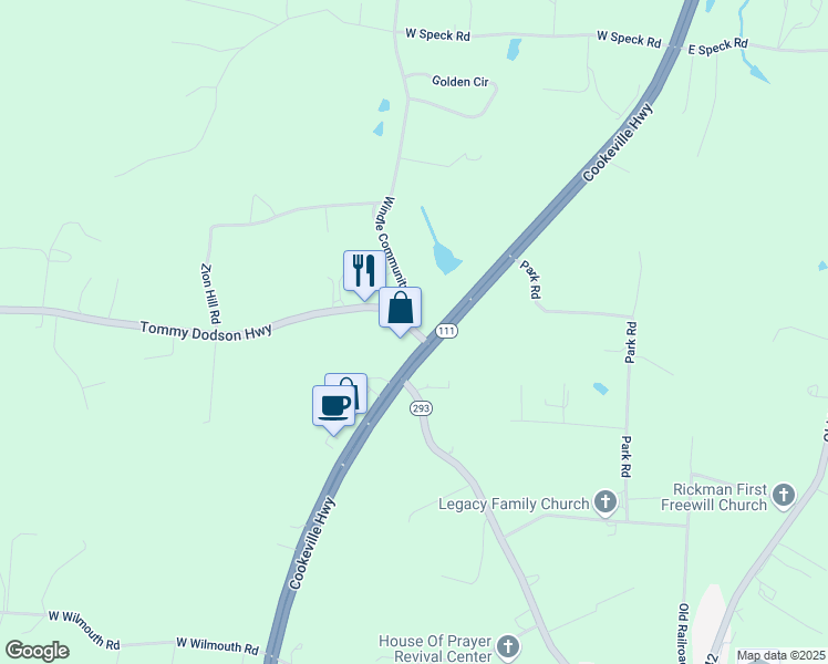 map of restaurants, bars, coffee shops, grocery stores, and more near 157 Highway 293 in Cookeville