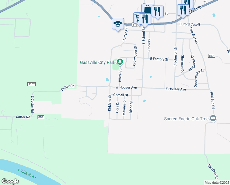 map of restaurants, bars, coffee shops, grocery stores, and more near 223 West Houser Avenue in Gassville