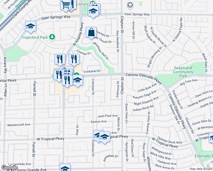 map of restaurants, bars, coffee shops, grocery stores, and more near 6333 Wichita Falls Avenue in North Las Vegas