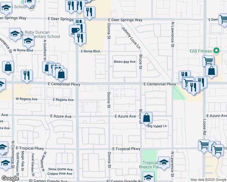 map of restaurants, bars, coffee shops, grocery stores, and more near 10163 Blushing Willow Street in North Las Vegas