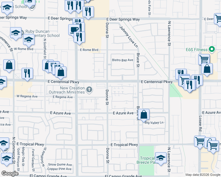 map of restaurants, bars, coffee shops, grocery stores, and more near 6351 Blushing Willow Street in North Las Vegas