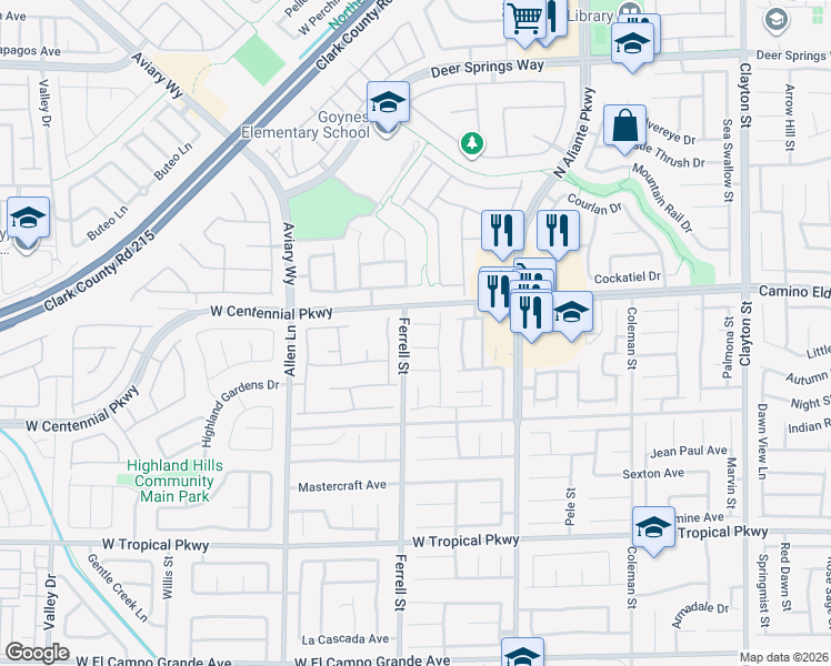 map of restaurants, bars, coffee shops, grocery stores, and more near 3221 Villa Pisani Court in North Las Vegas