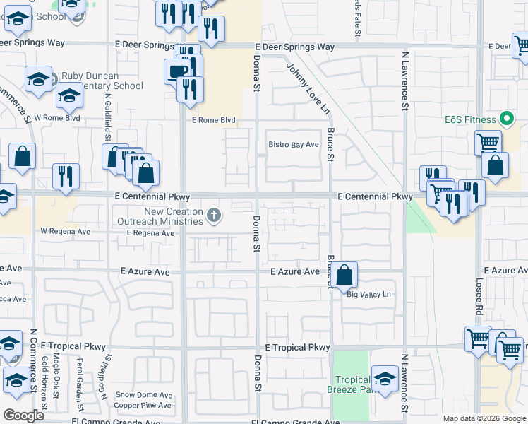 map of restaurants, bars, coffee shops, grocery stores, and more near 6351 Blushing Willow Street in North Las Vegas