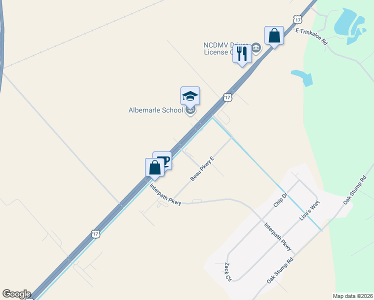 map of restaurants, bars, coffee shops, grocery stores, and more near U.S 17 in Elizabeth City
