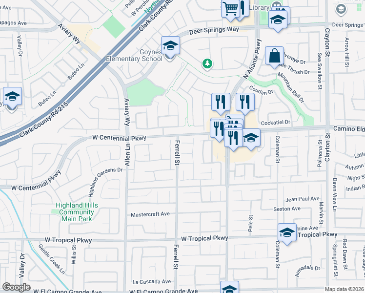 map of restaurants, bars, coffee shops, grocery stores, and more near 3221 Villa Pisani Court in North Las Vegas