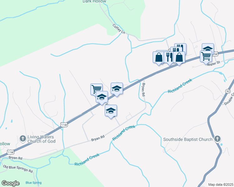 map of restaurants, bars, coffee shops, grocery stores, and more near 7480 Rutledge Pike in Rutledge