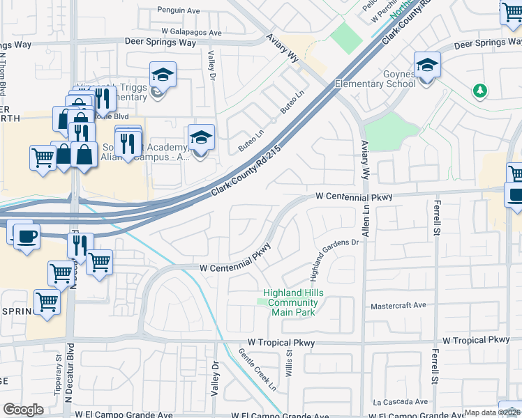 map of restaurants, bars, coffee shops, grocery stores, and more near 4117 Midnight Crest Avenue in North Las Vegas