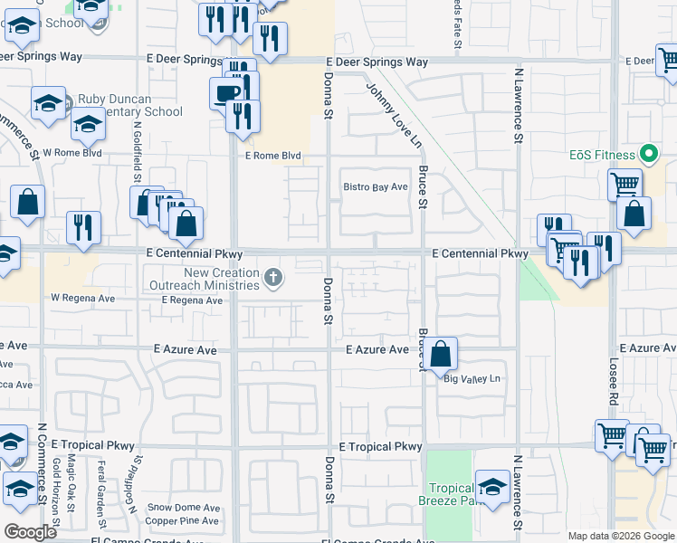 map of restaurants, bars, coffee shops, grocery stores, and more near 6349 Blushing Willow Street in North Las Vegas