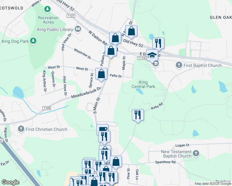map of restaurants, bars, coffee shops, grocery stores, and more near 117 Hill Street in King