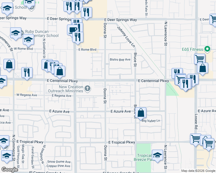 map of restaurants, bars, coffee shops, grocery stores, and more near 6349 Blushing Willow Street in North Las Vegas
