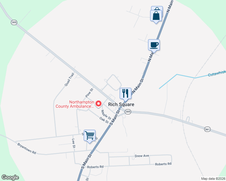 map of restaurants, bars, coffee shops, grocery stores, and more near 260 Cooke Circle in Rich Square