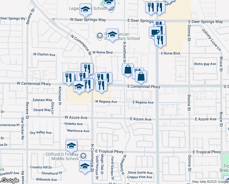 map of restaurants, bars, coffee shops, grocery stores, and more near 71 Gosia Grove Avenue in North Las Vegas