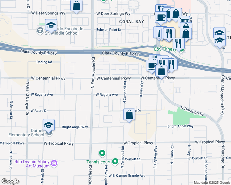 map of restaurants, bars, coffee shops, grocery stores, and more near Stanley Peak Court in Las Vegas