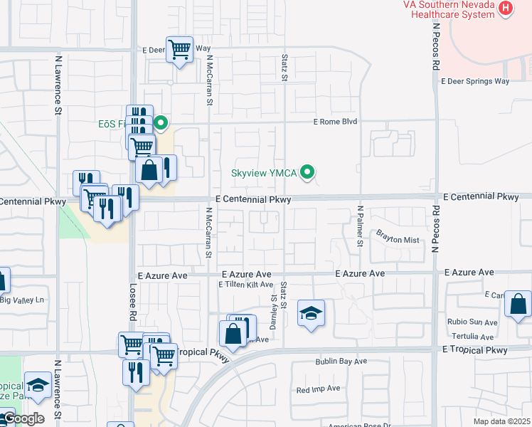 map of restaurants, bars, coffee shops, grocery stores, and more near 2929 East Centennial Parkway in North Las Vegas