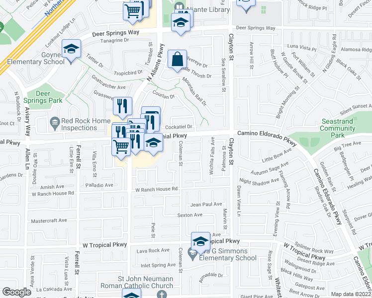 map of restaurants, bars, coffee shops, grocery stores, and more near 2312 Ridge Back Court in North Las Vegas