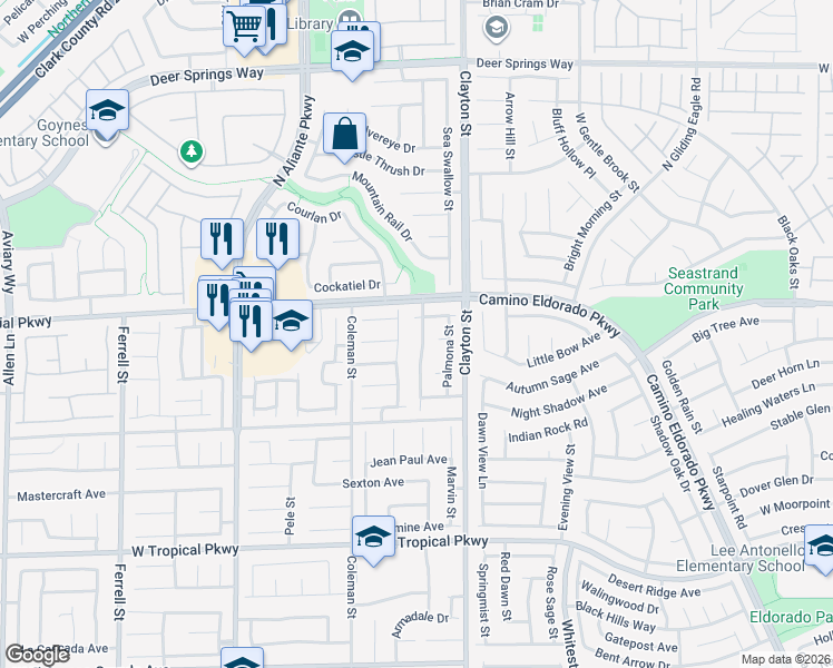 map of restaurants, bars, coffee shops, grocery stores, and more near 6325 Wichita Falls Avenue in North Las Vegas