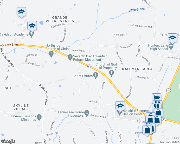 map of restaurants, bars, coffee shops, grocery stores, and more near 1632 Good Day Court in Nashville