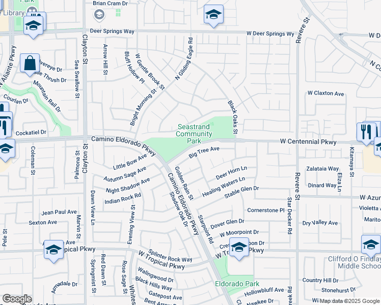 map of restaurants, bars, coffee shops, grocery stores, and more near 1418 Big Tree Avenue in North Las Vegas