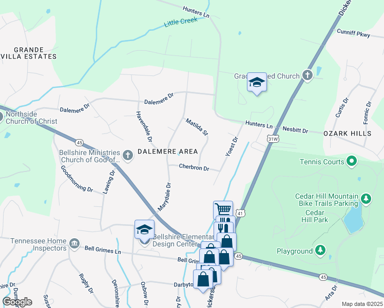 map of restaurants, bars, coffee shops, grocery stores, and more near in Nashville
