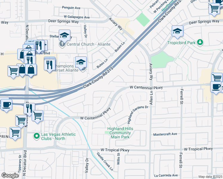 map of restaurants, bars, coffee shops, grocery stores, and more near 4050 Midnight Crest Avenue in North Las Vegas