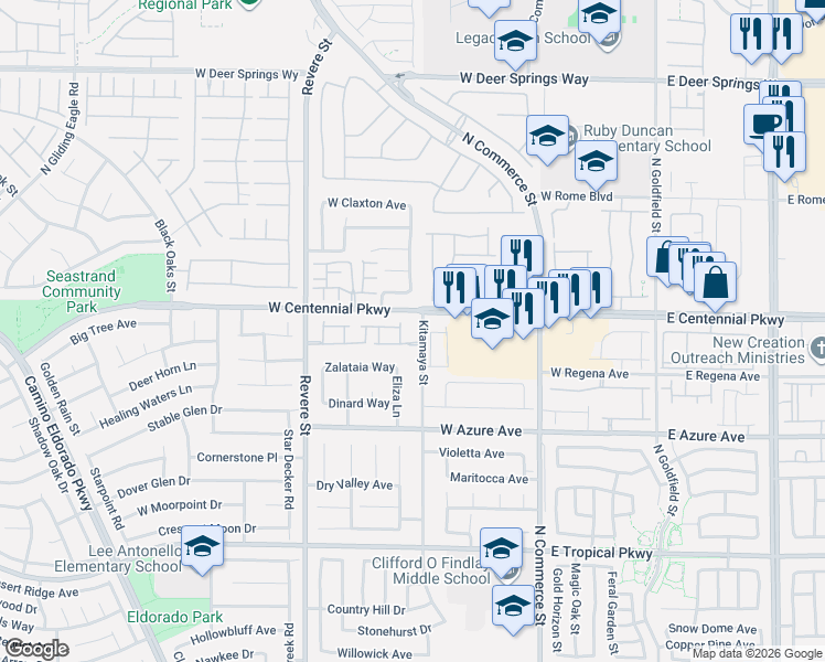 map of restaurants, bars, coffee shops, grocery stores, and more near 6341 Kitamaya Street in North Las Vegas