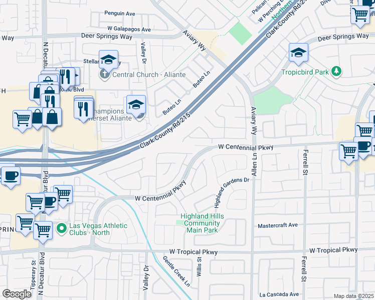 map of restaurants, bars, coffee shops, grocery stores, and more near 4050 Midnight Crest Avenue in North Las Vegas