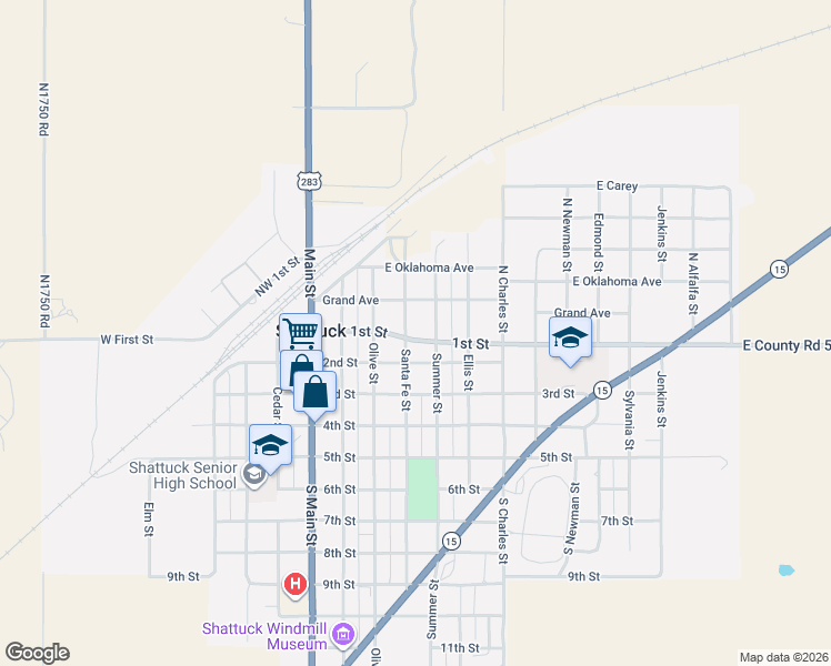 map of restaurants, bars, coffee shops, grocery stores, and more near 401 1st Street in Shattuck