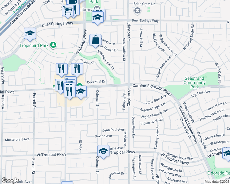 map of restaurants, bars, coffee shops, grocery stores, and more near 6333 Wichita Falls Street in North Las Vegas