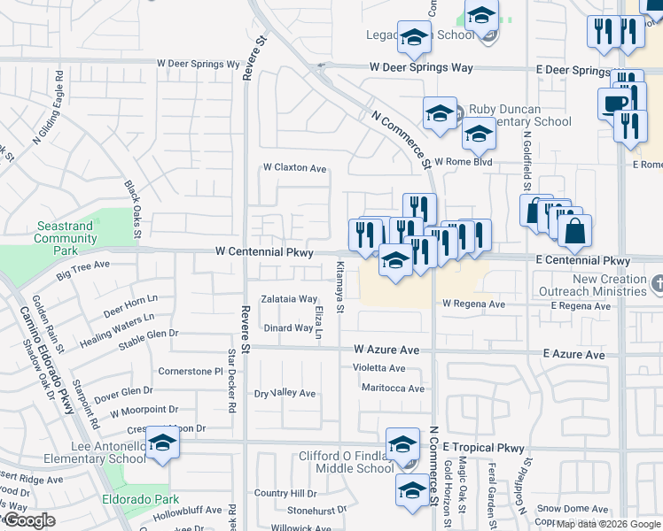 map of restaurants, bars, coffee shops, grocery stores, and more near 6341 Kitamaya Street in North Las Vegas