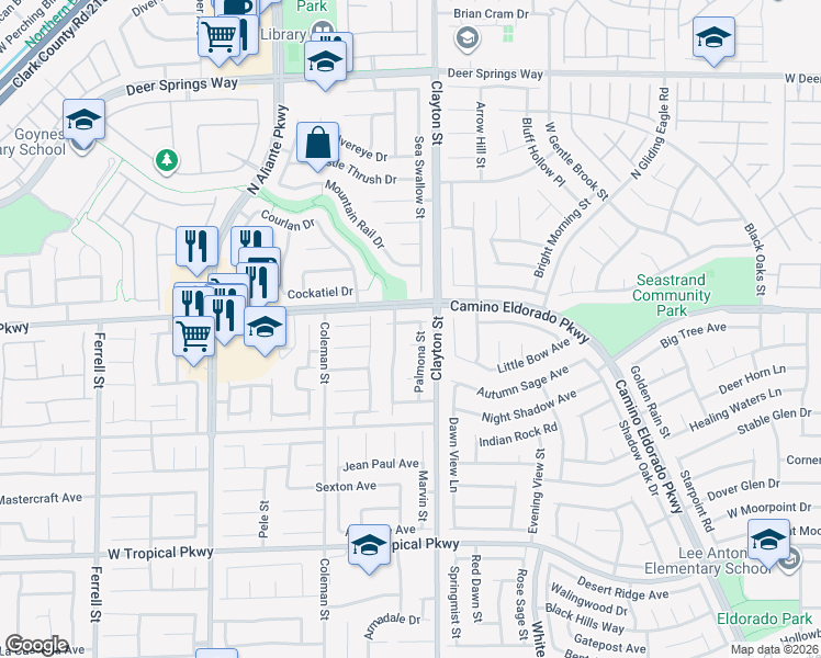map of restaurants, bars, coffee shops, grocery stores, and more near 6328 Palmona Street in North Las Vegas