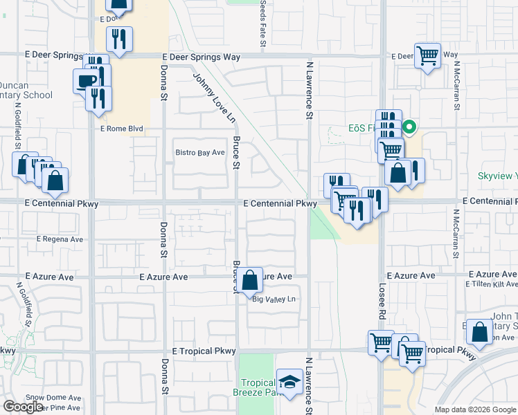 map of restaurants, bars, coffee shops, grocery stores, and more near 6342 Black Mane Way in North Las Vegas