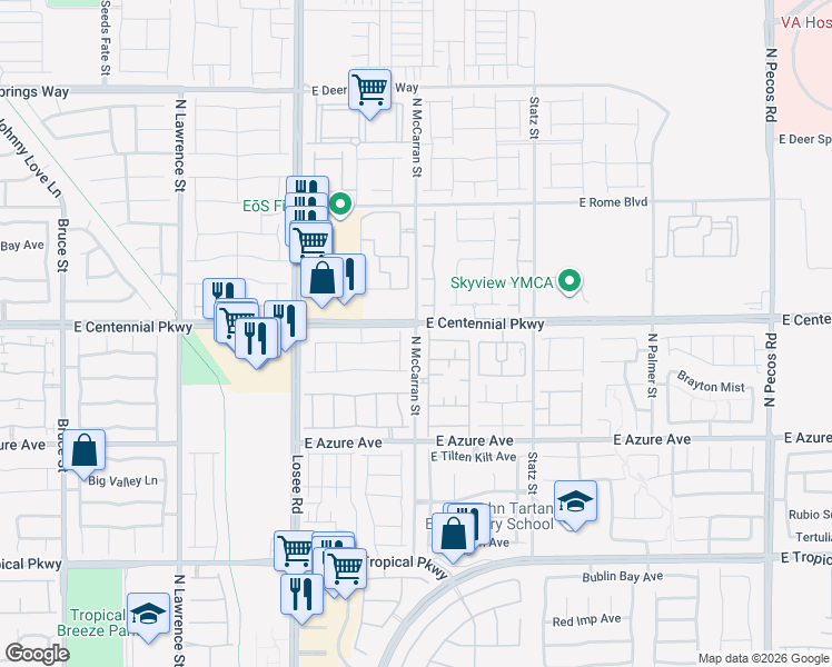 map of restaurants, bars, coffee shops, grocery stores, and more near 2036 North McCarran Street in North Las Vegas