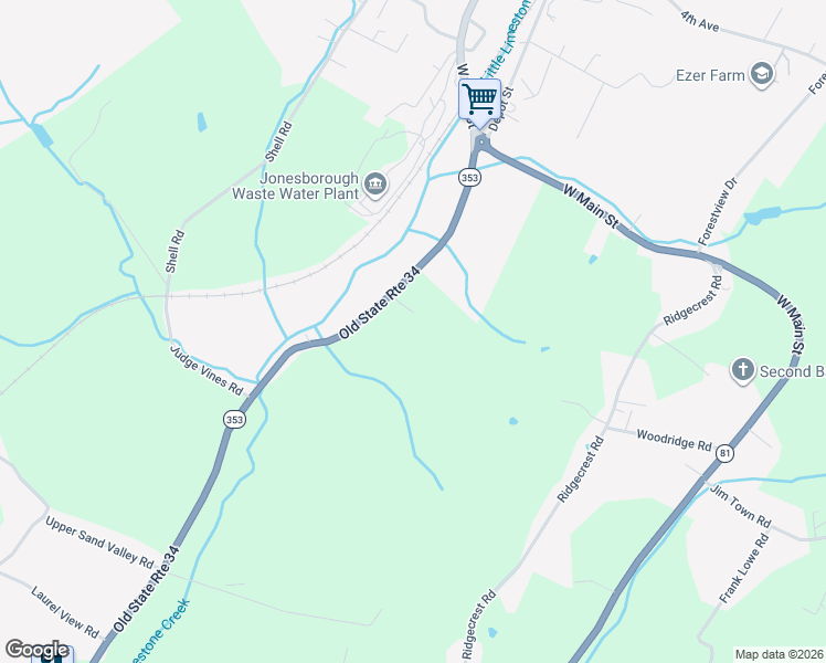 map of restaurants, bars, coffee shops, grocery stores, and more near 183 Old State Route 34 in Jonesborough