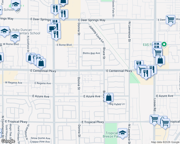 map of restaurants, bars, coffee shops, grocery stores, and more near 1150 Appaloosa Hills Avenue in North Las Vegas