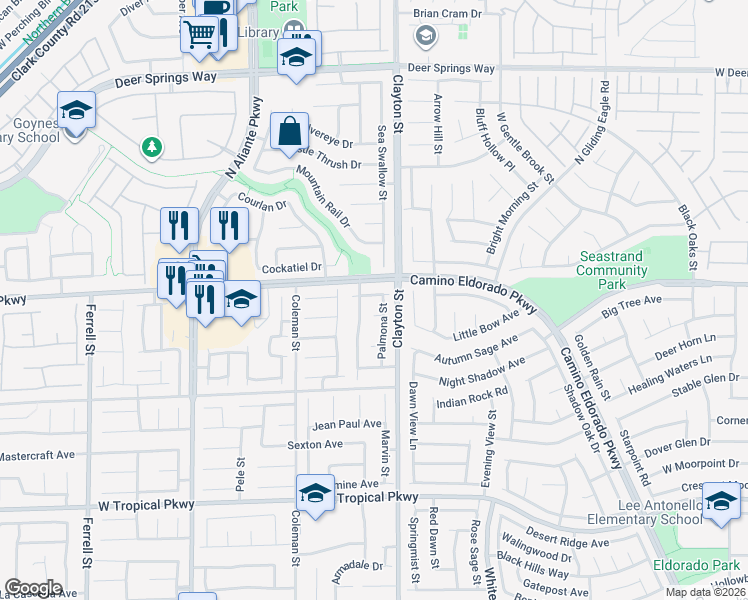 map of restaurants, bars, coffee shops, grocery stores, and more near 6328 Palmona Street in North Las Vegas