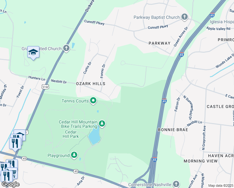map of restaurants, bars, coffee shops, grocery stores, and more near 804 Sylvania Drive in Nashville
