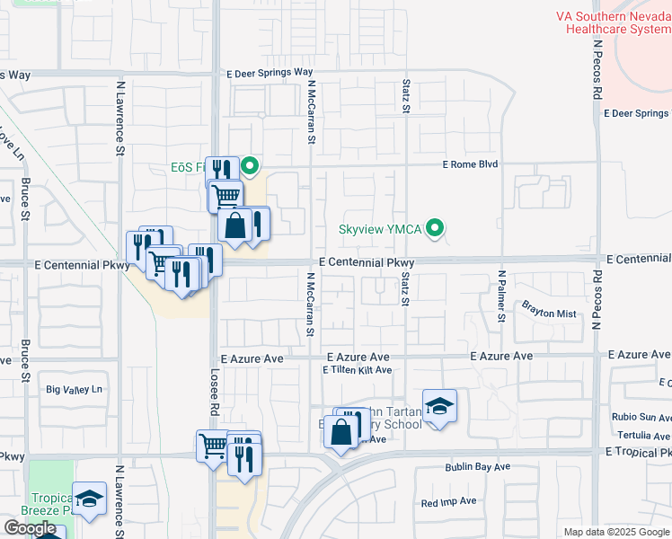 map of restaurants, bars, coffee shops, grocery stores, and more near 1155 East Centennial Parkway in North Las Vegas