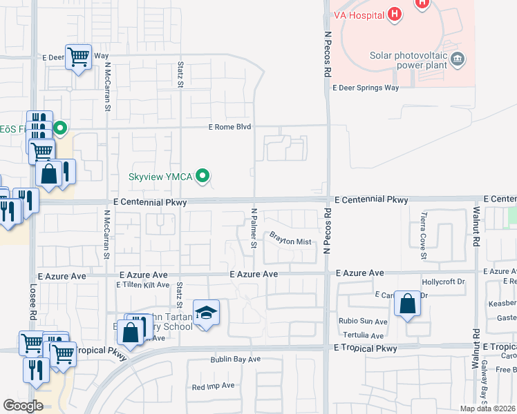 map of restaurants, bars, coffee shops, grocery stores, and more near 3200 Codnor Park Drive in North Las Vegas