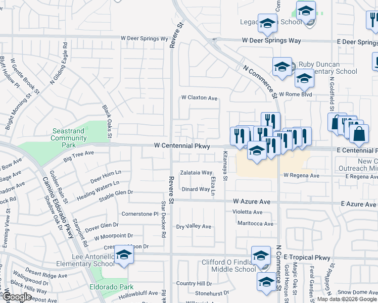 map of restaurants, bars, coffee shops, grocery stores, and more near 648 West Vincents Dream Avenue in North Las Vegas