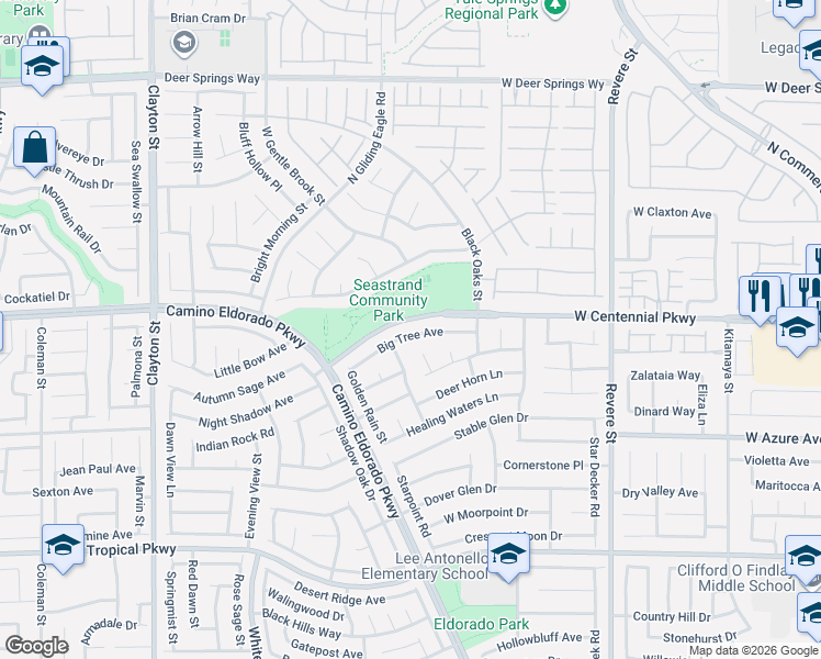 map of restaurants, bars, coffee shops, grocery stores, and more near 1323 Big Tree Avenue in North Las Vegas