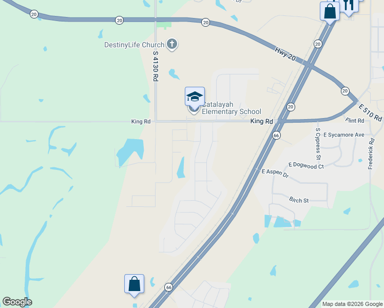 map of restaurants, bars, coffee shops, grocery stores, and more near 23183 South Jewell Drive in Claremore