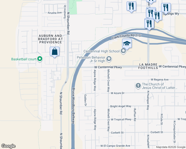 map of restaurants, bars, coffee shops, grocery stores, and more near 6332 Cascade Range Street in Las Vegas