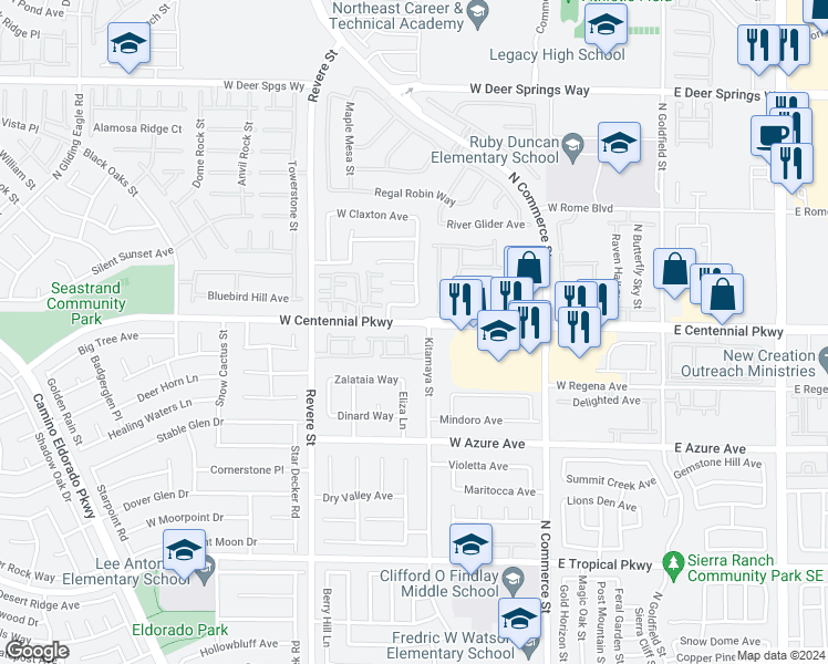 map of restaurants, bars, coffee shops, grocery stores, and more near 6341 Kitamaya Street in North Las Vegas