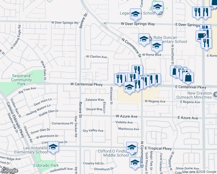 map of restaurants, bars, coffee shops, grocery stores, and more near 6345 Kitamaya Street in North Las Vegas
